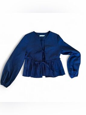 Avec Les Filles linen double tie front ruffle shirt blouse long sleeve bow sz XS